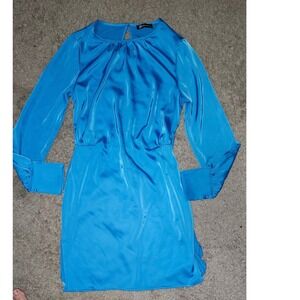 PRETTYGARDEN Blue Satin Mini Dress Long Sleeve Back Tie Cocktail Size S